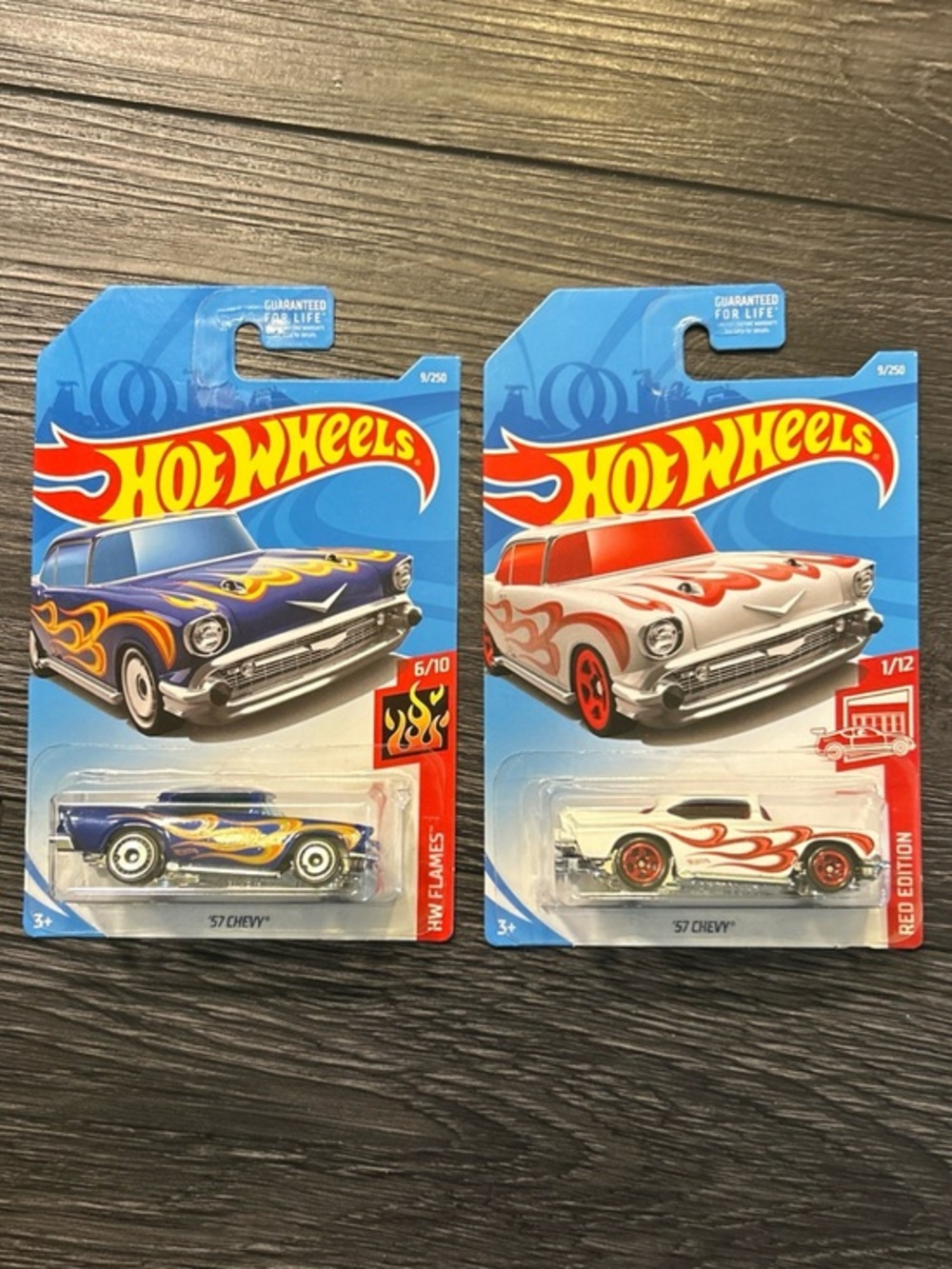 Hot Wheels '57 Chevy HW Flames & Red Edition Set of 2